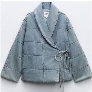 Zara Quilted Wrap Style Kimono Denim Jacket